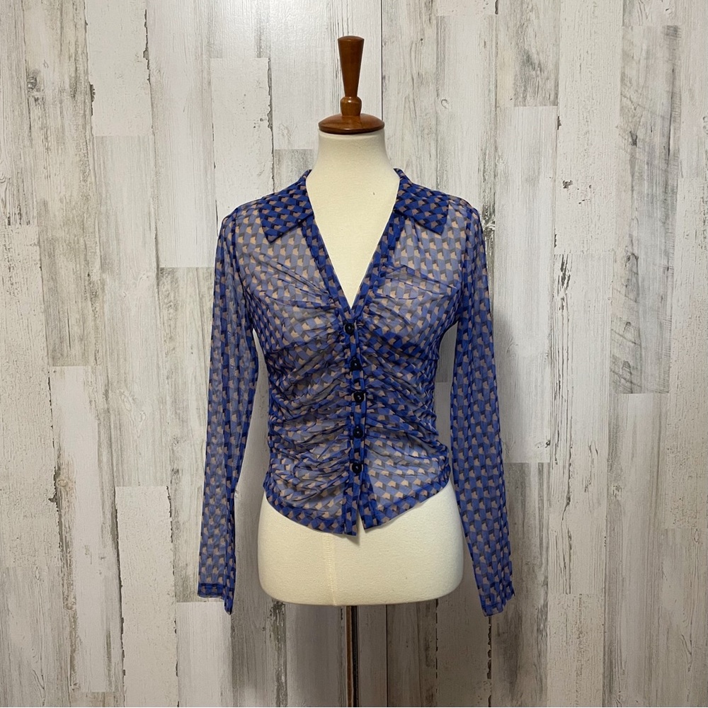 Anthropologie Maeve Sheer Ruched Buttondown Blouse - Picture 4 of 10